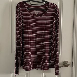American Eagle Outfitters Soft & Sexy Burgundy Striped Long Sleeve Tee